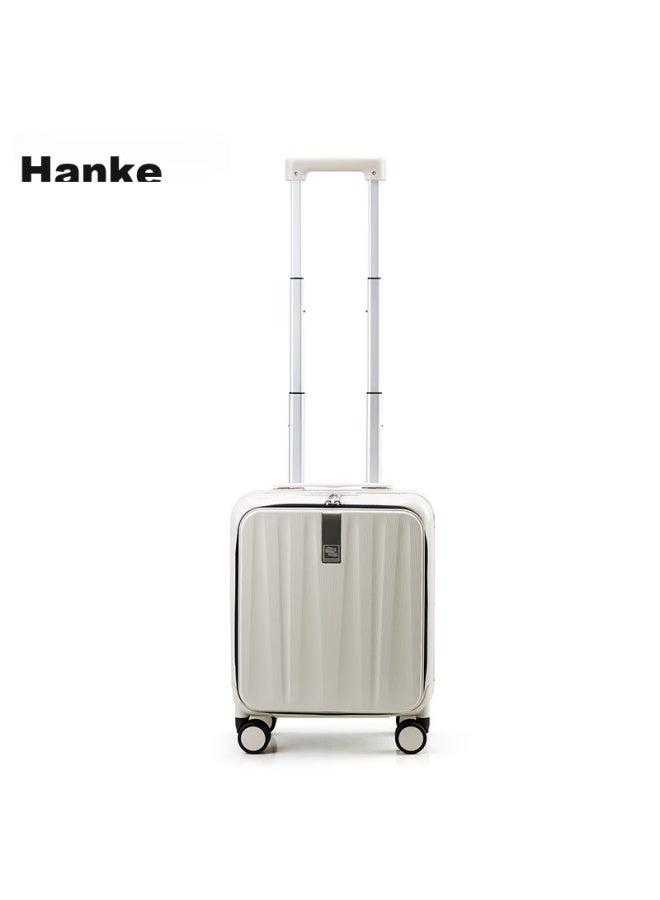 Hanke Luggage حقيبة سفر للرجال والنساء، حقيبة سفر محمولة، 14 بوصة أبيض عاجي قفل كلمة المرور، إطار ألومنيوم بفتح جانبي أمامي - Image 3