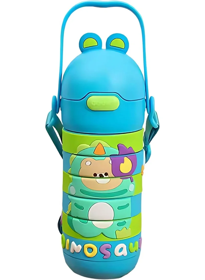 Mobcos Stainless Steel Kids Puzzle Swirl Water Bottle with Straw & Strap Double Wall Vacuum Insulated Educational, Fun and Learning Water Bottle for Kids, Girls and Boys Leak Proof 430ml (Blue)