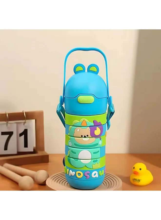 Mobcos Stainless Steel Kids Puzzle Swirl Water Bottle with Straw & Strap Double Wall Vacuum Insulated Educational, Fun and Learning Water Bottle for Kids, Girls and Boys Leak Proof 430ml (Blue)