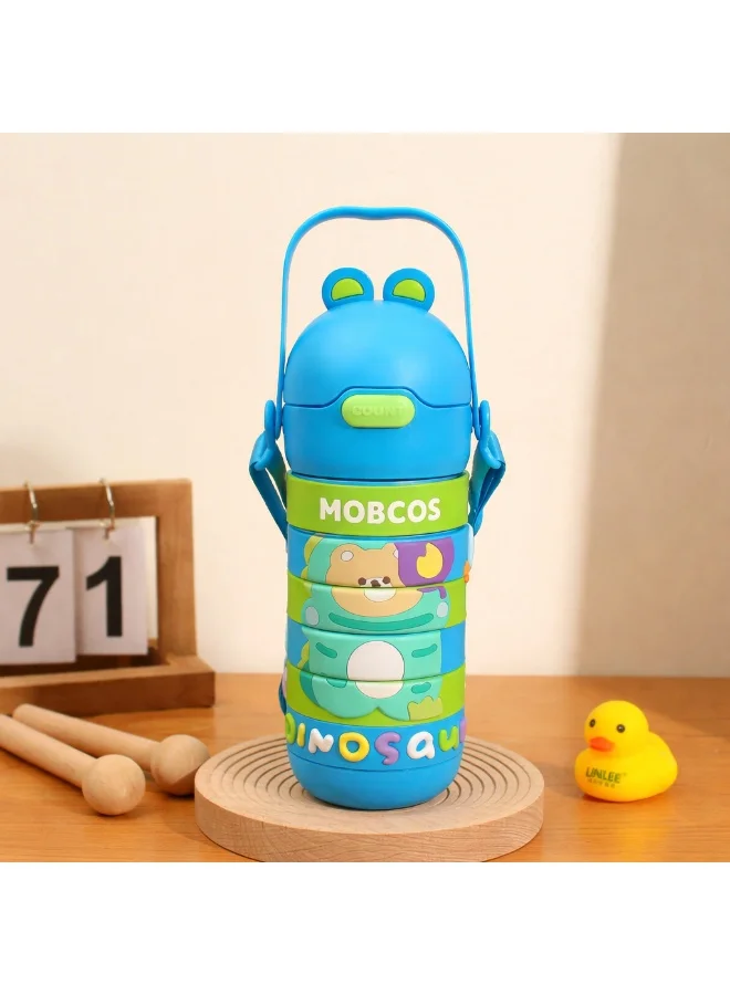 موبكوس زجاجة مياه من الفولاذ المقاوم للصدأ للأطفال مع شفاطة وحزام، معزولة بالفراغ، مزدوجة الجدار، زجاجة مياه تعليمية ممتعة للأطفال والبنات والأولاد، مانعة للتسرب، سعة 430 مل (أزرق)