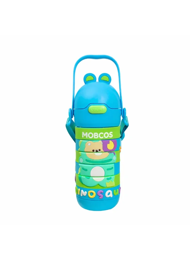 موبكوس زجاجة مياه من الفولاذ المقاوم للصدأ للأطفال مع شفاطة وحزام، معزولة بالفراغ، مزدوجة الجدار، زجاجة مياه تعليمية ممتعة للأطفال والبنات والأولاد، مانعة للتسرب، سعة 430 مل (أزرق)