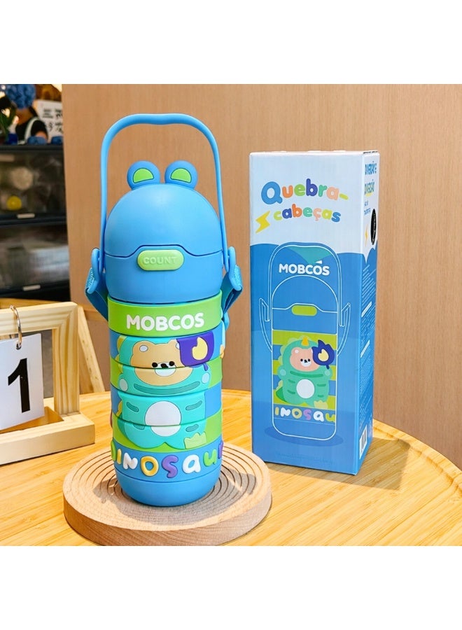 موبكوس زجاجة مياه من الفولاذ المقاوم للصدأ للأطفال مع شفاطة وحزام، معزولة بالفراغ، مزدوجة الجدار، زجاجة مياه تعليمية ممتعة للأطفال والبنات والأولاد، مانعة للتسرب، سعة 430 مل (أزرق) - Image 4