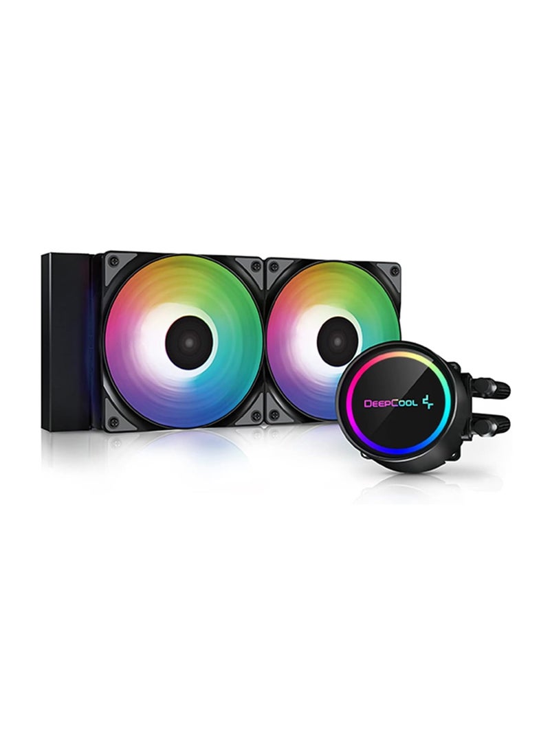 DEEPCOOL - DeepCool Gammax L240 A-RGB WH AIO Liquid Cooler, 500-1800 RPM Fan Speed, 69.34 CFM Airflow, Hydro Bearing, 4 Pin PWM Fan Connector, 12 VDC Rated Voltage, 240 - Black | DP-H12CF-GL240-ARGB - Image 1