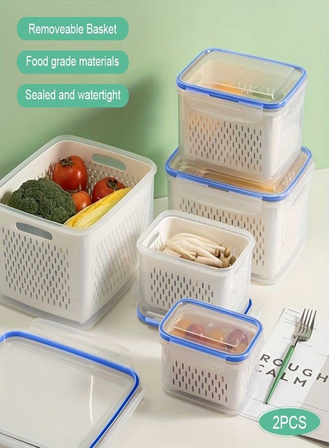 Loyanger 2 Pcs Fruit Storage Containers for Fridge,with Removable Colanders and Lid Food Storage Containers Fruit Washing Bowl for Salad Vegetables Meat Keeper Fresh(COLOR:Clear White) - Image 3
