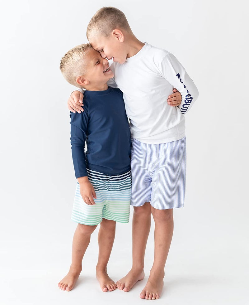 RUGGEDBUTTS Boys UPF50+ Sun Protection Striped Color Block Swim Trunks - Green, 12-18m - Image 4