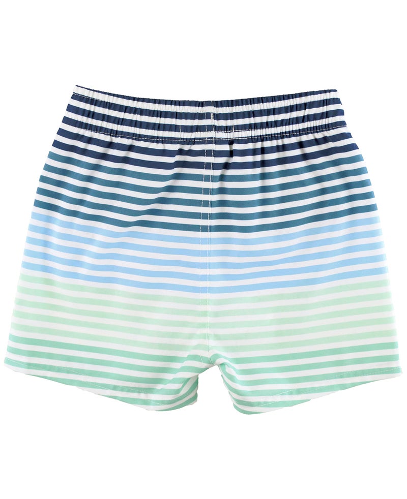 RUGGEDBUTTS Boys UPF50+ Sun Protection Striped Color Block Swim Trunks - Green, 12-18m - Image 3