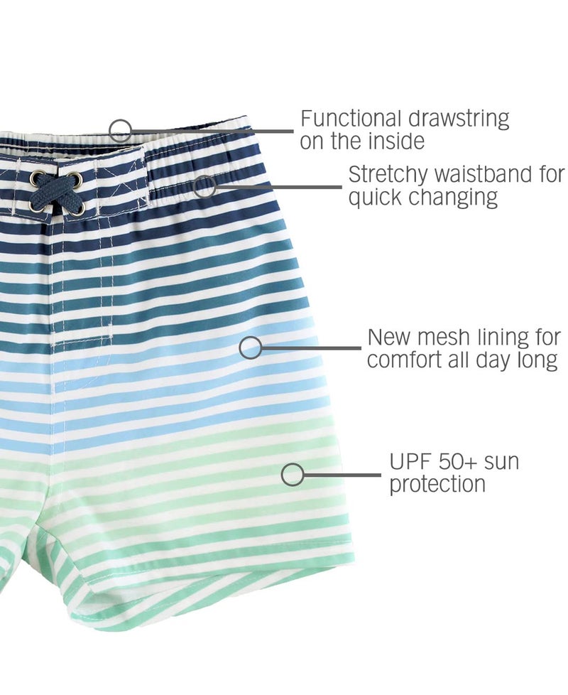 RUGGEDBUTTS Boys UPF50+ Sun Protection Striped Color Block Swim Trunks - Green, 12-18m - Image 5