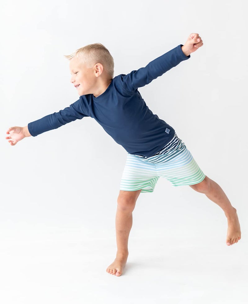 RUGGEDBUTTS Boys UPF50+ Sun Protection Striped Color Block Swim Trunks - Green, 12-18m - Image 2