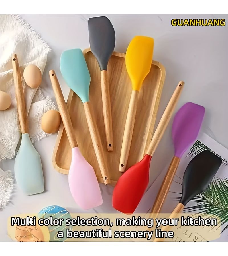 Dark Gray Silicone Spatula with Wood Handle Heat Resistant Flexible Cooking Baking Tool - Image 5