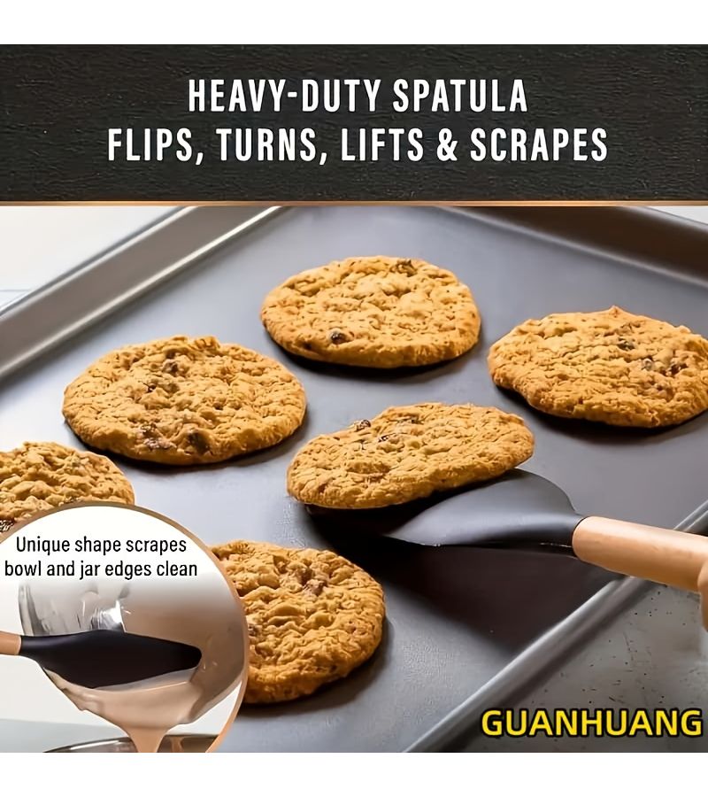 Dark Gray Silicone Spatula with Wood Handle Heat Resistant Flexible Cooking Baking Tool - Image 4