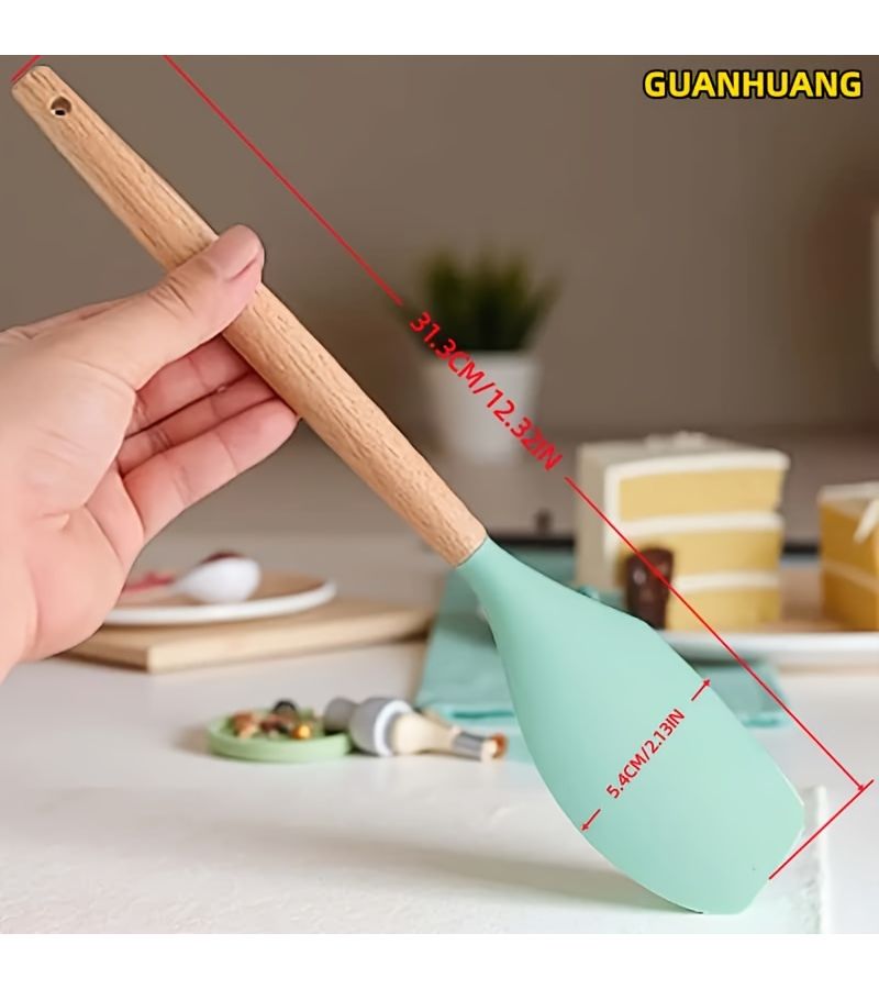Dark Gray Silicone Spatula with Wood Handle Heat Resistant Flexible Cooking Baking Tool - Image 3