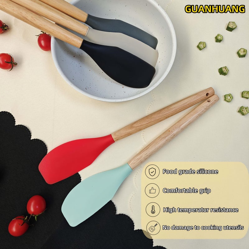Dark Gray Silicone Spatula with Wood Handle Heat Resistant Flexible Cooking Baking Tool - Image 1