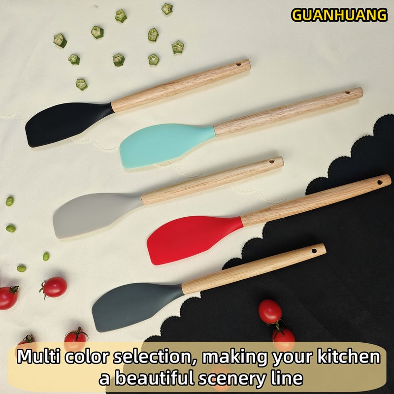 Dark Gray Silicone Spatula with Wood Handle Heat Resistant Flexible Cooking Baking Tool - Image 2