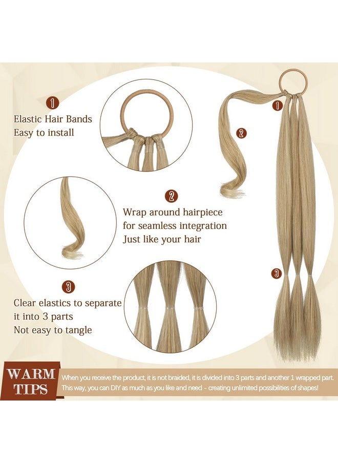SOFEIYAN Long Braid Ponytail Extension With Hair Tie Straight Sleek Wrap Around Hair Extensions Braid Pony Tail Fluffy Natural Soft Synthetic Hairpieces For Women Daily Wear, 26 Inch-Ash Blonde  - Image 2