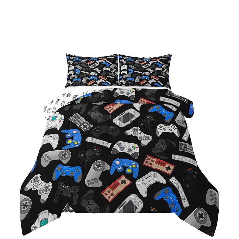 Erosebridal Erosebridal Teens Gamepad Bedding Set Modern Gamer Down Comforter Full Size for Kids Boys Children Youth Video Game Comforter Set Player Gaming Joystick Duvet Insert for Bedroom Black Blue 