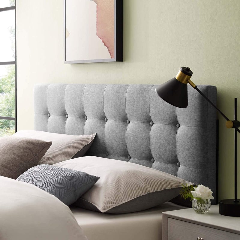 Modway Emily Tufted Button Linen Fabric Upholstered King Headboard in Gray - Image 1