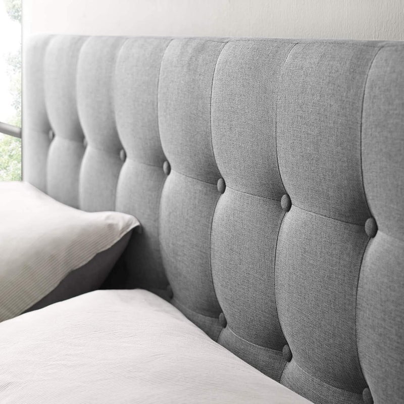 Modway Emily Tufted Button Linen Fabric Upholstered King Headboard in Gray - Image 2