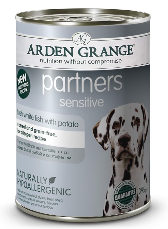 ARDEN GRANGE Partners Sensitive Fresh White Fish with Potato Adult Dog Food 395g