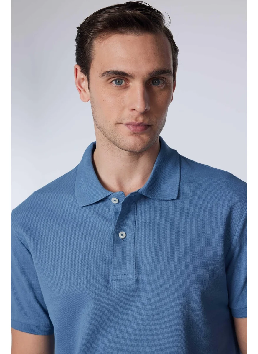 تودورس Men's Slim Fit Narrow Cut 100% Cotton Plain Pique Indigo Polo Collar T-Shirt