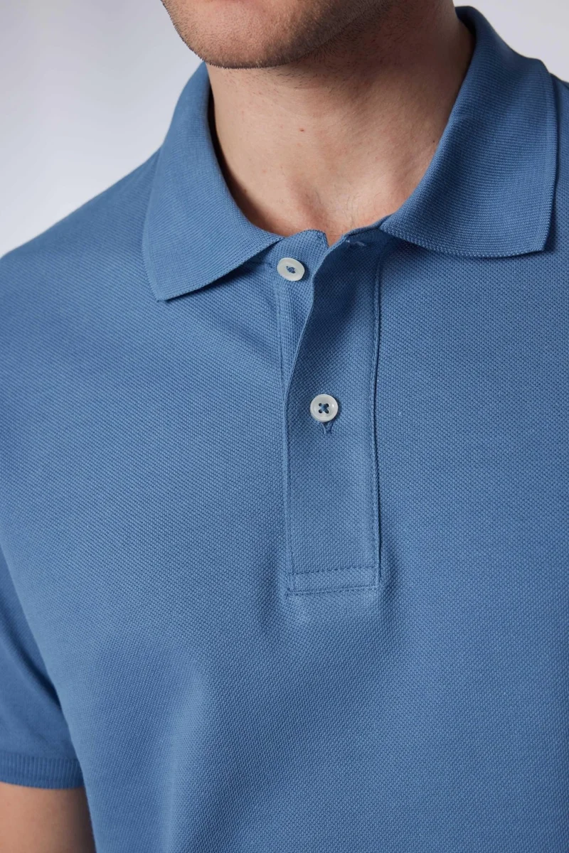 تودورس Men's Slim Fit Narrow Cut 100% Cotton Plain Pique Indigo Polo Collar T-Shirt