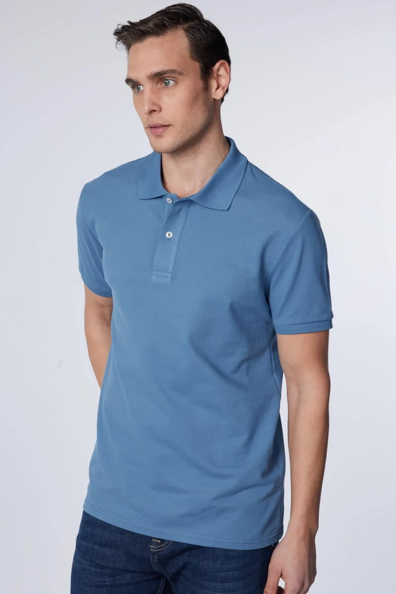 تودورس Men's Slim Fit Narrow Cut 100% Cotton Plain Pique Indigo Polo Collar T-Shirt
