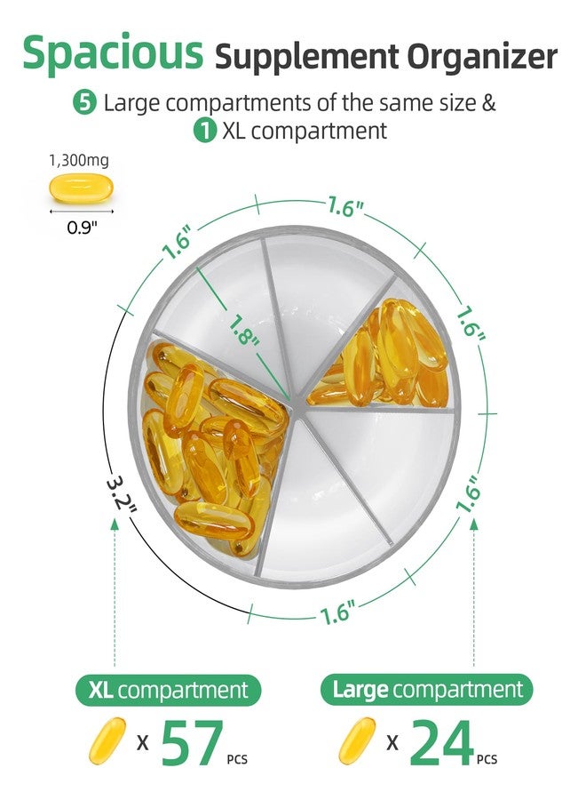PULIV Large Supplement Organizer Bottle, Holds Plenty of 6 Various Vitamins in 1 Pill Dispenser with Anti-Mixing & Wide Openings Design, Easy to Retrieve Meds, Includes 20 Pcs Stick-on Labels White - Image 2
