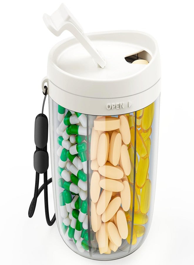 PULIV Large Supplement Organizer Bottle, Holds Plenty of 6 Various Vitamins in 1 Pill Dispenser with Anti-Mixing & Wide Openings Design, Easy to Retrieve Meds, Includes 20 Pcs Stick-on Labels White - Image 1