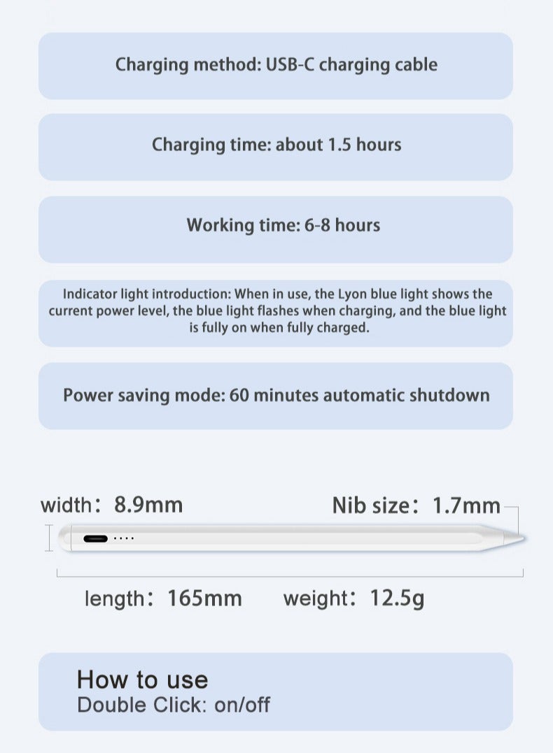 Stylus pen for iPad with palm rejection function, active pencil compatible (2018-2022) Apple iPad Pro 11/12.9 inches, iPad 10/9/8/7/6th generation, iPad Air 5/4/3 Generation, iPad Mini 6/fifth generat - Image 5