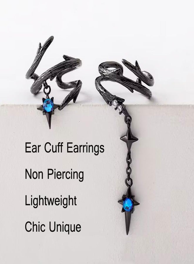 Jemant Goth Ear Cuff Earrings For Women Non Piercing Black Cross Chain Dangle Blue Cubic Zirconia Thorns Ear Bone Clip On Climber Cartilage Crawler Vintage Gothic Earring Cuffs And Wraps For Ears, Metal, - Image 4