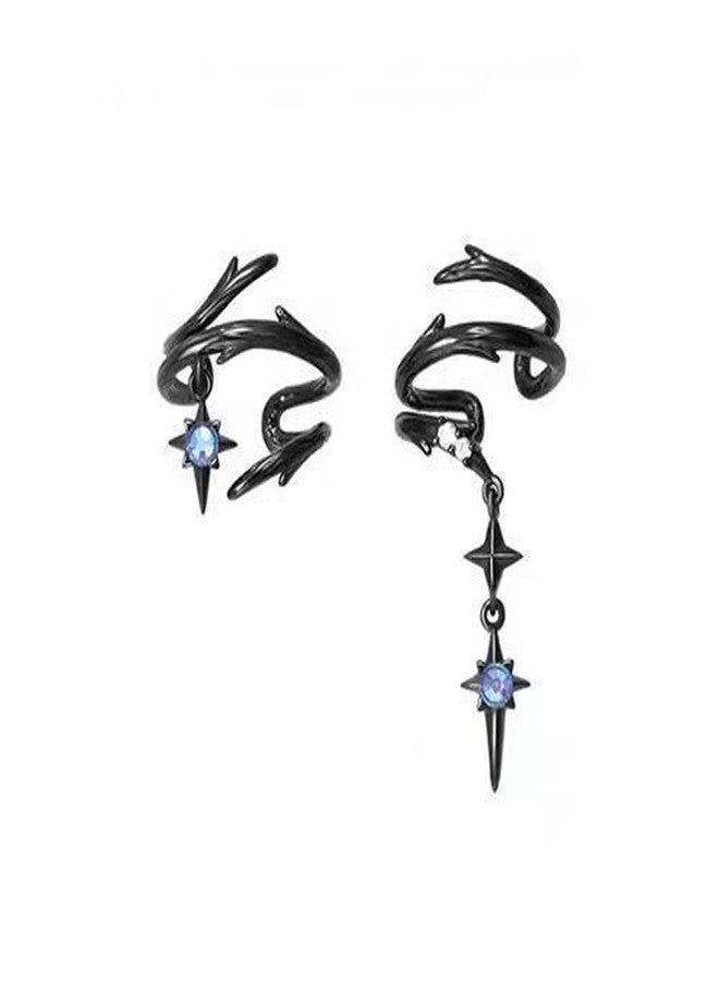 Jemant Goth Ear Cuff Earrings For Women Non Piercing Black Cross Chain Dangle Blue Cubic Zirconia Thorns Ear Bone Clip On Climber Cartilage Crawler Vintage Gothic Earring Cuffs And Wraps For Ears, Metal, - Image 1