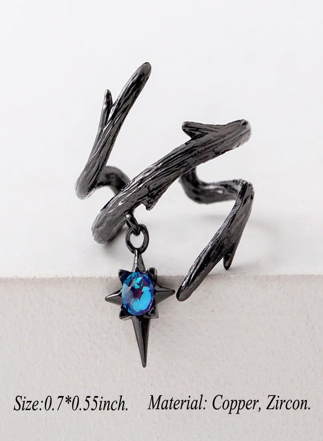 Jemant Goth Ear Cuff Earrings For Women Non Piercing Black Cross Chain Dangle Blue Cubic Zirconia Thorns Ear Bone Clip On Climber Cartilage Crawler Vintage Gothic Earring Cuffs And Wraps For Ears, Metal, - Image 5