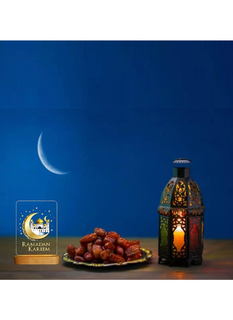 Generic - Ramadan Decorations LED Night Table Lamp with base Festival Decoration Color Lighting Islamic Art & Calligraphy Wooden Oval Base - Image 1