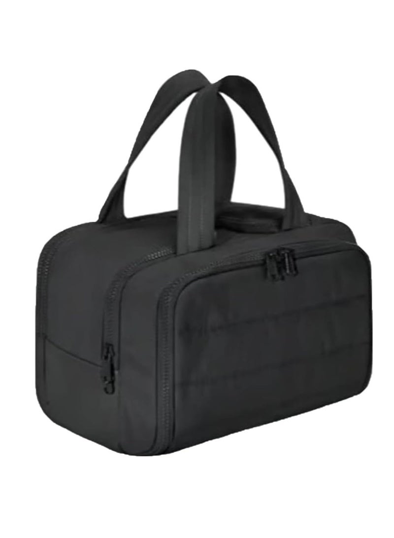 MarlaMall حقيبة مستحضرات التجميل، حقيبة مكياج محمولة مقاومة للماء، حقائب تجميل سفر واسعة بسعة كبيرة، حقائب مستحضرات التجميل متعددة الوظائف 4 في 1 للسيدات مع مقبض (أسود) - Image 1