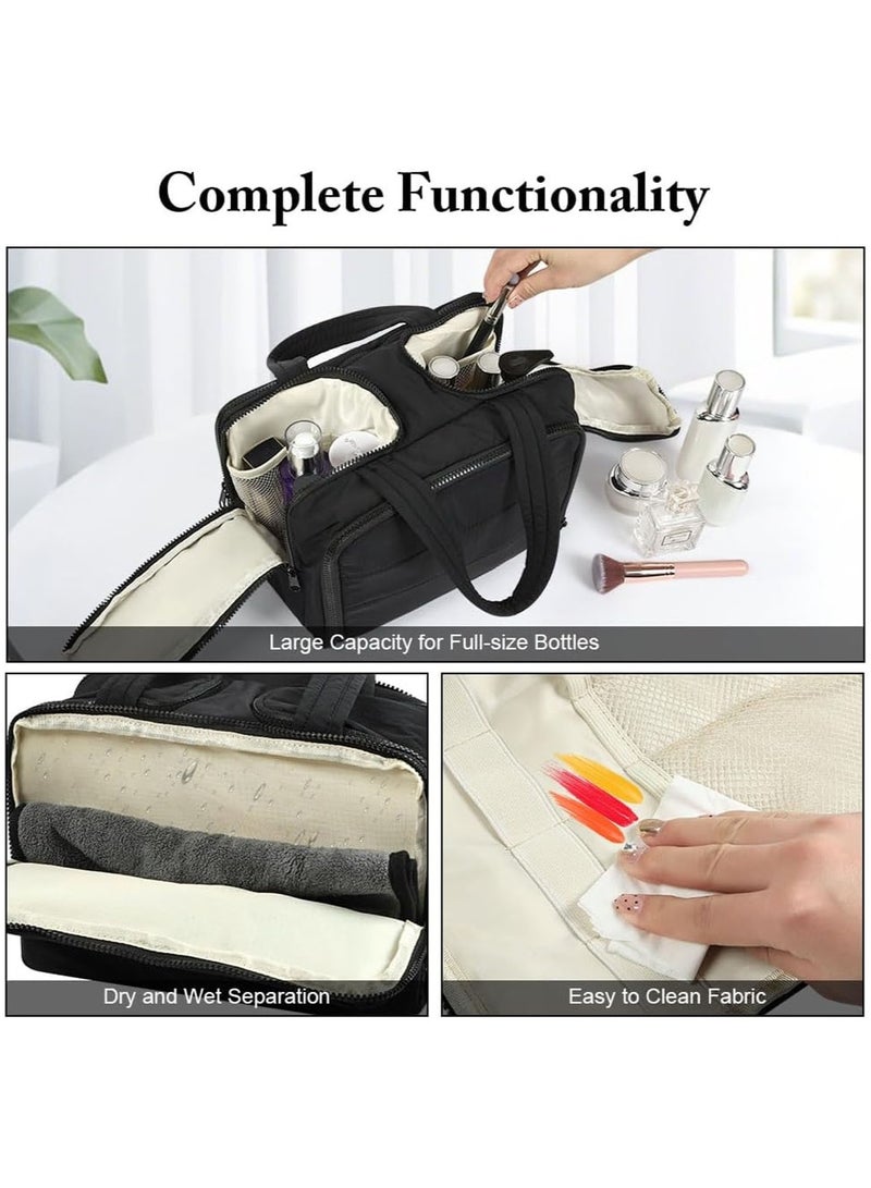 MarlaMall حقيبة مستحضرات التجميل، حقيبة مكياج محمولة مقاومة للماء، حقائب تجميل سفر واسعة بسعة كبيرة، حقائب مستحضرات التجميل متعددة الوظائف 4 في 1 للسيدات مع مقبض (أسود) - Image 5