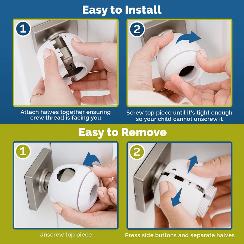 Wappa Baby Child Safety Door Knob Cover (4 Pack) Hard-to-Remove Dual-Lock Door Handle Covers for Kids - Reusable Baby Proof Door Knob Locks - Installs Easily, No Tools Needed (White) - Image 3