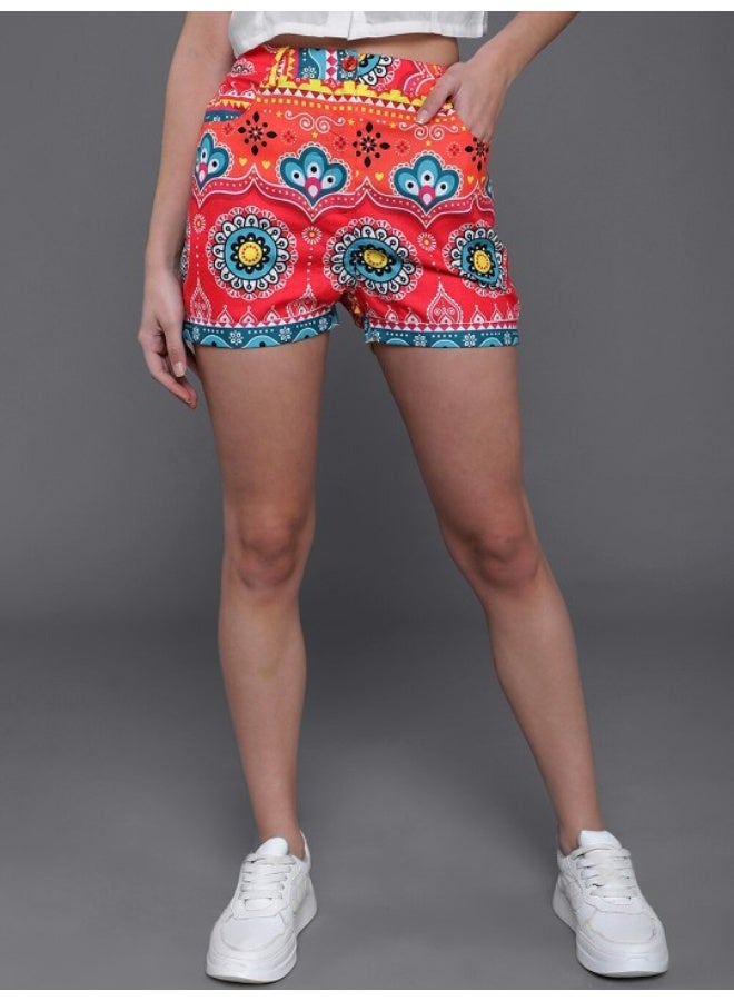AKS Red & Blue Printed Shorts Pant - Image 1