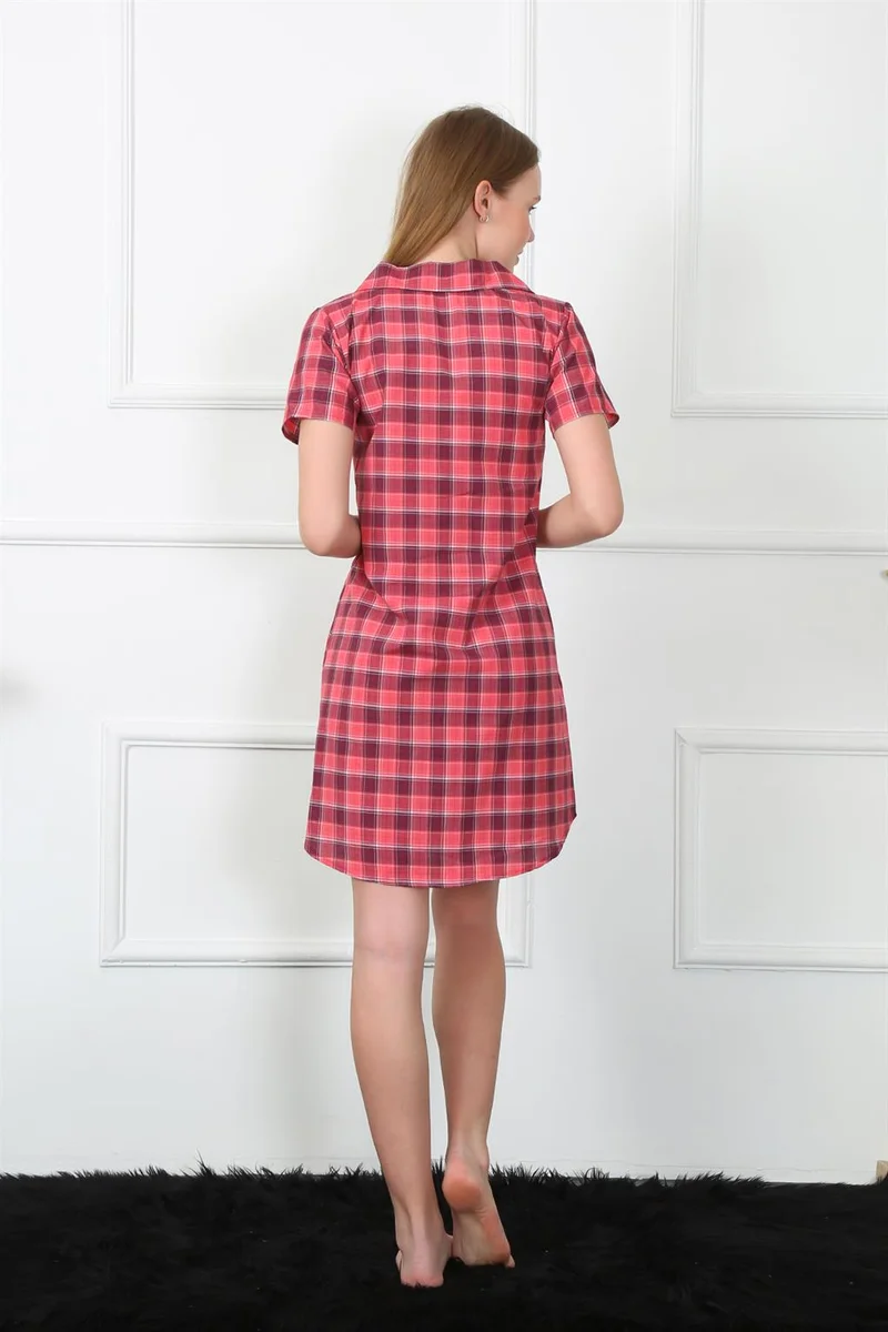 Akbeniz Women's Woven Fabric Front Buttoned Red Tunic Nightgown 1030
