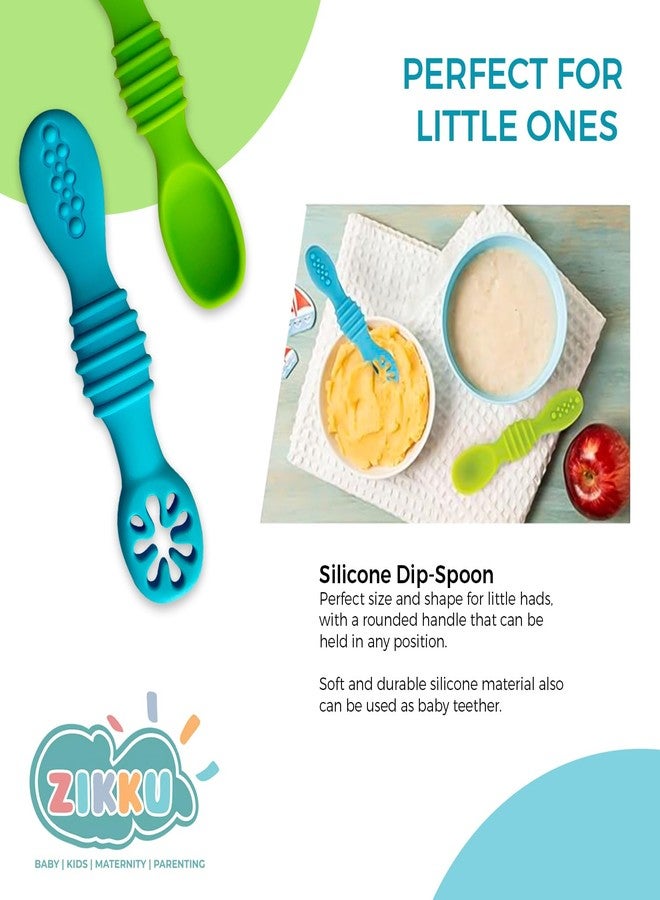Zikku First Stage Self-Feeding Training Spoons, BPA Free, Gum Friendly for Babies 6M+, LED Weaning Silicone Spoons, Set of 2 (Green) - Image 5
