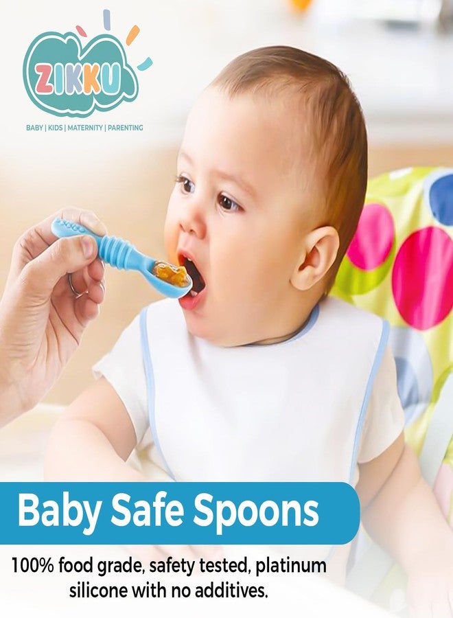Zikku First Stage Self-Feeding Training Spoons, BPA Free, Gum Friendly for Babies 6M+, LED Weaning Silicone Spoons, Set of 2 (Green) - Image 3