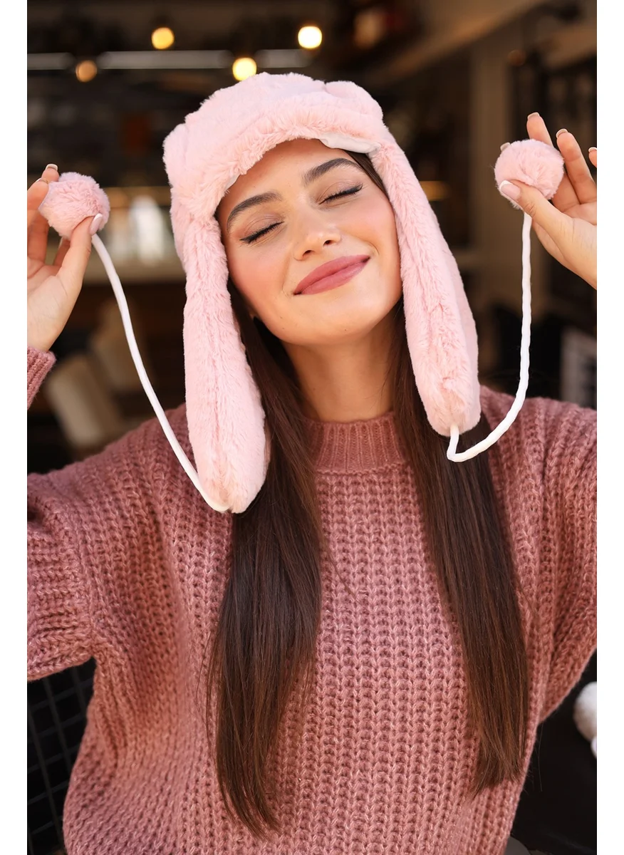 Remsa Mayo Remsa Swimsuit Women Furry Earflap Plush Hat Rkş-04 Pink