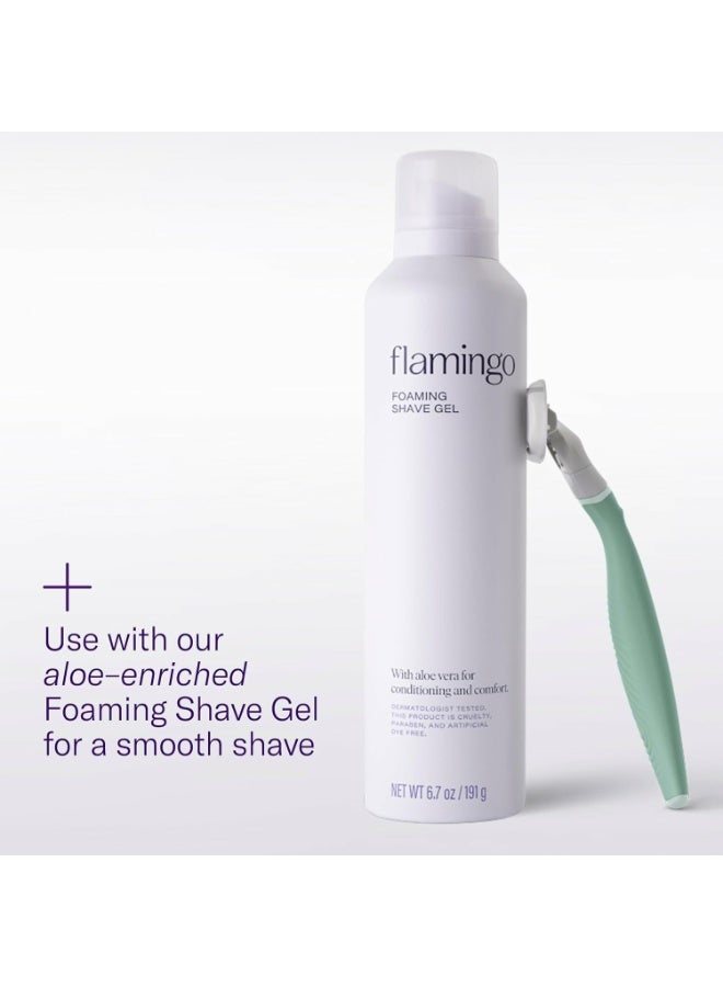 Flamingo 1 Women's Razor Handle (Sage), 4 Razor Five-Blade Refills, and 1 Shower Holder - Image 3