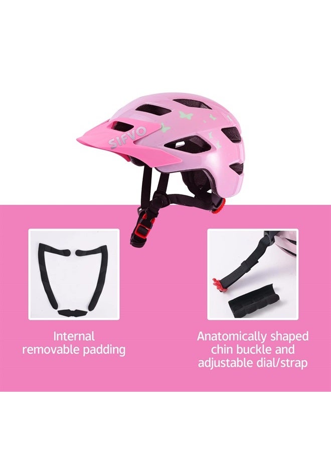 SIFVO Kids Helmet, SIFVO Kids Bike Helmet Boys and Girls Bike Helmet with Cool Visor Helmet for Kids 5-14, Kids Bike Helmets Youth Bike Helmet Adjustable & Lightweight 50-57cm (Pink Butterfly【New】) - Image 1