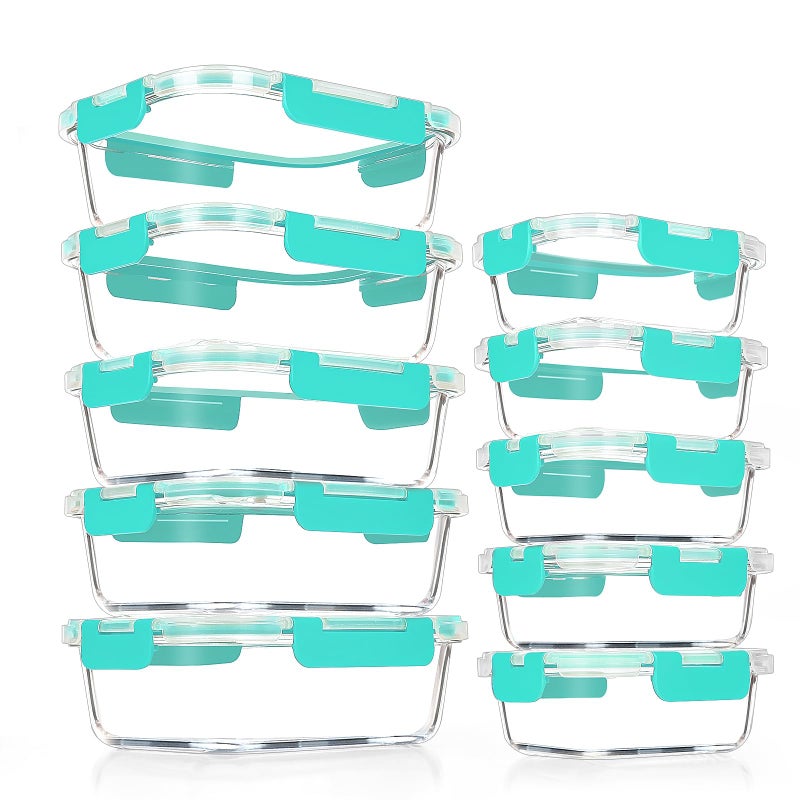 VERONES 10Pack Glass Meal Prep Containers, Airtight Glass Lunch Containers,Stackable Glass Food Storage Containers Set with Lids,Exclusive of BPA, for Microwave,Oven, Freezer&Dishwasher Friendly,Green - Image 1