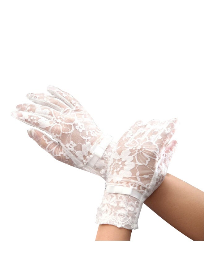 Ladies Lace Floral Gloves Elegant Short Lace Gloves for Wedding Opera Parties (White)  - Image 4