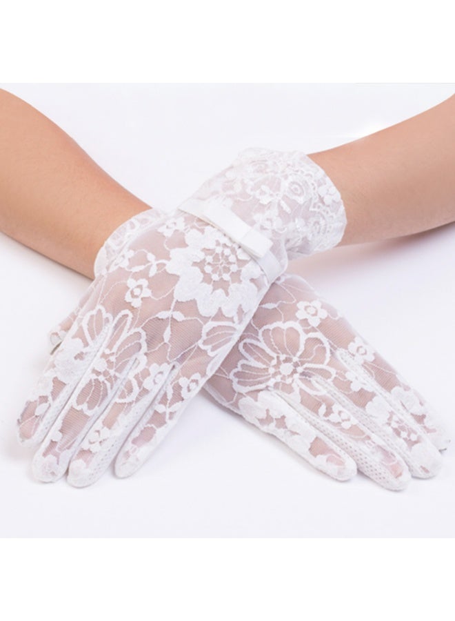 Ladies Lace Floral Gloves Elegant Short Lace Gloves for Wedding Opera Parties (White)  - Image 1
