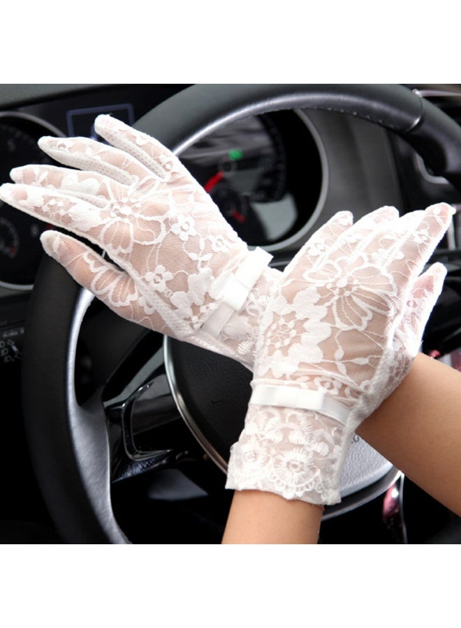 Ladies Lace Floral Gloves Elegant Short Lace Gloves for Wedding Opera Parties (White)  - Image 3