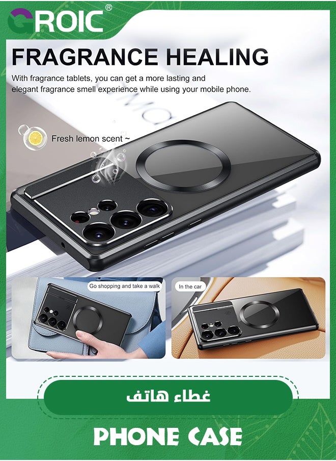 For Samsung Galaxy S24 Ultra Case with Camera Invisible Stand,Aromatherapy Phone Case Compatible with MagSafe Galaxy S24 Ultra Phone Shell,Metal Bumper Protection Phone Cover 6.8''