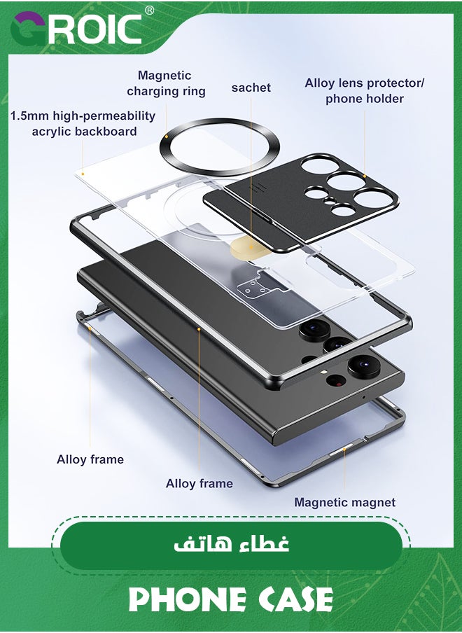 For Samsung Galaxy S24 Ultra Case with Camera Invisible Stand,Aromatherapy Phone Case Compatible with MagSafe Galaxy S24 Ultra Phone Shell,Metal Bumper Protection Phone Cover 6.8''