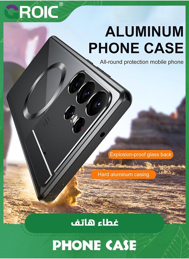 For Samsung Galaxy S24 Ultra Case with Camera Invisible Stand,Aromatherapy Phone Case Compatible with MagSafe Galaxy S24 Ultra Phone Shell,Metal Bumper Protection Phone Cover 6.8''