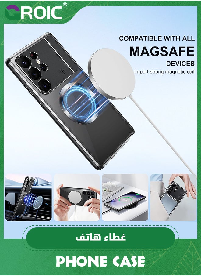 For Samsung Galaxy S24 Ultra Case with Camera Invisible Stand,Aromatherapy Phone Case Compatible with MagSafe Galaxy S24 Ultra Phone Shell,Metal Bumper Protection Phone Cover 6.8''